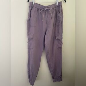 Womens 100% Linen Cargo Joggers Pants Gray 16” waist